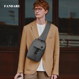 FANDARE Sling Bag Cross Body Ultra Lightweight Chest Bag Men Waterproof PU Film Shoulder Crossbody Backpack Handbag Work Bag for Sports Outdoor Daily College Use Travel Satchel Bag Grey