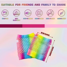 SAIIURV 3 Paar Bunte Fingerlose Handschuhe für Damen Mädchen, Gothic und Rock Stil Fischnetz Regenbogen Netzhandschuhe Neon Fingerlose Retro 80er Kostüme Accessoires für Party Karneval Cosplay