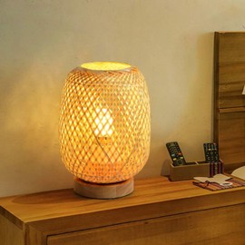 GUANSHAN Bamboo Weave Table Lamp Small Exquisite Bamboo Lampshade Bedside Lamp Japanese Style Night Light Decorative Table Light for Bedroom Living Room Style 1