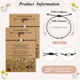 Remuuly 50 Sets Inspirational Gift Bracelet Bulk Adjustable Wildflower Wish Friendship Bracelet for Women Nurse Employee