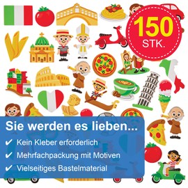 Baker Ross FN044 Italy Foam Stickers - Pack of 150 Italian Stickers for Kids Crafts and Cards
