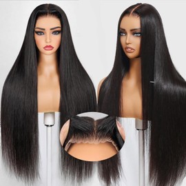 30 Inch Wear and Go Glueless Wigs Human Hair Pre Plucked Pre Cut 7x5 Hd Lace Front Wigs Human Hair for Women No Glue Closure Ready to Wear Straight Wigs 220% Density Natural Black for women