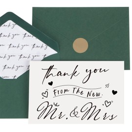 AZAZA Wedding Thank You Cards with Green Envelopes 30pcs, Thank You from The New Mr and Mrs Wedding Shower Cards, Green Wedding Thank You Notes for Wedding 4x6 IN