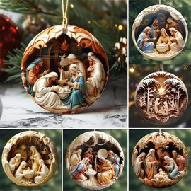 6 Pieces 8CM Christmas Ornaments "Birth of Jesus" Gifts for Women Men, Christmas Baubles Hanging Pendants Round Christmas Ornaments for Christmas Tree Home Decorations