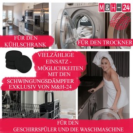 M&H-24 Universal Vibration Damper Vibration Damper for Washing Machines and Dryers - Anti Vibration Damper Pads Underlay Rubber Feet Replacement Part Washing Machine Accessories Pack of 4 Black