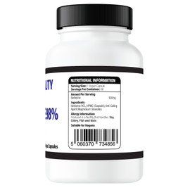 Pure Vitality: Berberine HCL 60 Vegan Capsules 500mg - 98% Purity - UK GMP Certified Manufacturer