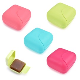 4 Pcs Portable soap Box Holder, Mini Candy Color Travel Soap Container, Plastic Leak Proof soap Dish with lid for Home Bathroom Gym Outdoor Camping Hiking(Small)