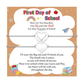 SUNSH Back to School Gifts Mommy and Me Bracelet Mother Daughter Matching Heart Bracelets Set for 2 First Day of School Gifts for Her Him Separation Anxiety Gifts for Mother Daughter Son