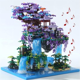Yushinv Cherry Blossom Tree Building Set with Box 4574Pcs, Original Scene Music Japanese Sakura Tree House(Type :Symphony), Cherry Bonsai Tree Lights Building Kit, Cherry Blossom Building Set.