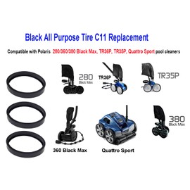 ATIE Pool Cleaner All Purpose Tire C11 For Polaris 280/380/360 Black Max, TR35P, TR36P, Quattro Sport Pool Cleaners (3 Pack)