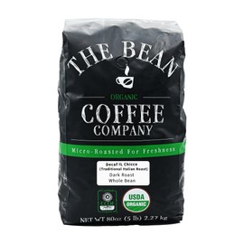 The Bean Organic Coffee Company Water Processed DECAF IL Chicco (Traditional Italian Roast), Dark Roast, Whole Bean Coffee, 5-Pound Bag