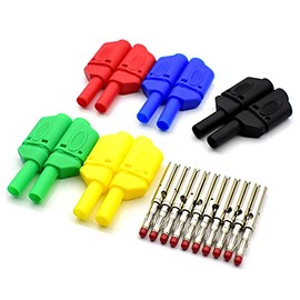 5Colors Safety Fully Insulated Test 4mm Banana Plugs Male Stackable Connectors with Banana Jack Adapters for Multimeter Test Leads Probes 10Pcs