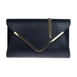 Girly Handbags Womens Animal Print Croc Flat Envelope Evening Clutch Bag (Black)