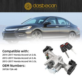 Dasbecan 39730-T2A-A0 Ignition Switch Lock Cylinder Housing Assembly with 2 Remote Key (with chip) Compatible with Honda Accord 2013 2014 2015 2016 2017 2.0L 2.4L 3.5L Replaces# 39730-T2A-A1
