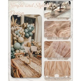 FuSenYuan Beige Cheesecloth Table Runner 10 Ft 1 Pcs Gauze Table Runner 120" x 35"