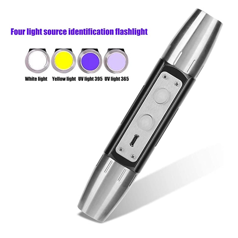 Identification Flashlight Super Bright USB Rechargeable Quad LEDs Portable Jade