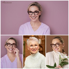AMOMOMA Trendy Stylish Reading Glasses for Women,Retro Square Cateye Blue Light Computer Frame Reader AM6120 C1 3.0 X