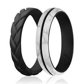 ROQ Silicone Wedding Ring for Women, Affordable Thin Line and Point Stackable Silicone Rubber Wedding Bands, 8, 4 & Single Packs, 5 - 5.5 (15.7mm), Silicone,Metal,Rubber