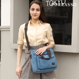 PORRASSO Damen Umhängetasche Canvas Schultertasche Handtasche Hobotasche Tote Mädchen Crossbody Bag für Shopping Reisen Arbeit Täglicher Gebrauch Blau