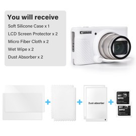 VOVMOEYA SX740 Camera Case Accessories Set[with 2 LCD tempered films],Silicone Protective Case Compatible with Canon PowerShot SX730 SX740 HS Digital Camera - White