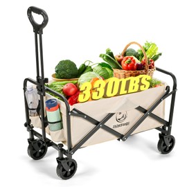 Collapsible Foldable Shopping cart,330lbs Load Big Capacity Shopping carts for Groceries, Collapsible cart with Wheels for Camping, Sports, Beach, Shopping, Garden,Picnic(Beige)