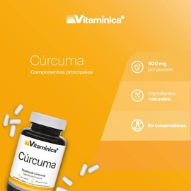 Vitaminica Suplemento de Cúrcuma, 950 mg de Cúrcuma con Curcumina y Antioxidantes, 30 Cápsulas en Total, 95% de Curcuminoides, Apoyo Digestivo, Apoyo Articular y de la Salud, Suministro de 1 Mese.