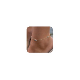 VIROMY Gold Anklet for Women 14K Gold Plated Evil Eye CZ Ankle Bracelets for Women Summer Beach Waterproof Adjustable Foot Chain Jewelry