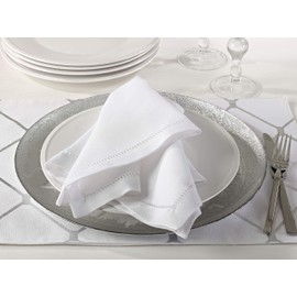 SARO LIFESTYLE White Cocktail Napkin with Hemstitch Border - 6" Square - 12 Ct.