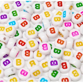 Bxwoum 100PCS Letter B Beads 4X7mm Acrylic Alphabet Beads Colored Letter White Round Letter B Beads for Jewelry Making DIY Bracelets Necklaces Key Chains (B-100PCS)