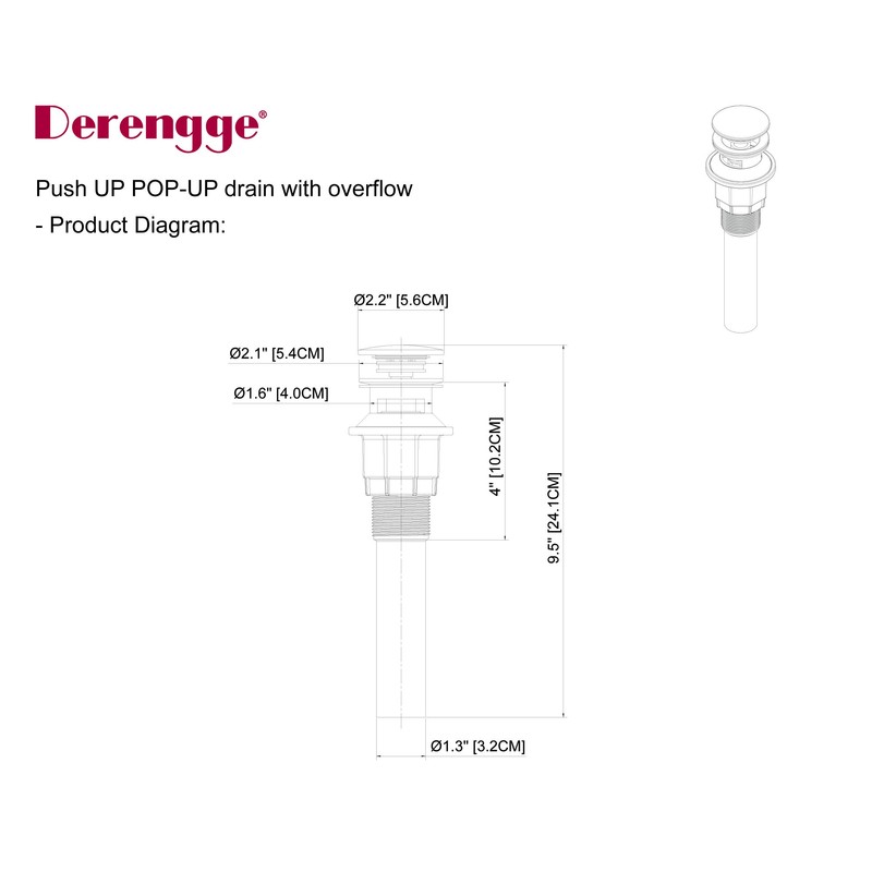 Derengge PD-4305-MT Bathroom Sink Drain with Overflow Vessel Sink Lavatory