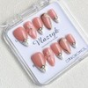Uñas Postizas Francesas Cortas Marrones con Diseño de Diamantes de