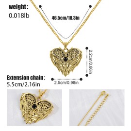 NEKOL Gold Heart Angel Wings Pendant Necklace, Guardian Angel Wings Heart Necklace Jewelry Gift for Women Men Memorial Keepsake Human Pendant