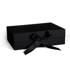 Gift Box,Gift Boxes with Lids,Black Gift Box with Ribbon and Magnetic Closure for Wrapping Gifts 10.2x7.4x3.1 Inches (Black)