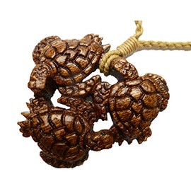 Aloha Passion Hawaiian,Three Natural Koa Wooden Pendant Three Turtle w/Adjustable Hemp Cord