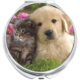 NewCharms Puppy Kitty Compact with Mirrors - Perfect Pocket and Purse Size Folding Mirror for Applying Make Up Anywhere