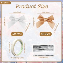 100 Pcs Small Satin Bows, 2 inch Ribbon Bows with Twist Ties and Tape, Mini Craft Bows for Treat Bags Premade Bows Gift Wrap Bows for Wedding Brithday Christmas Party Gift Decoration