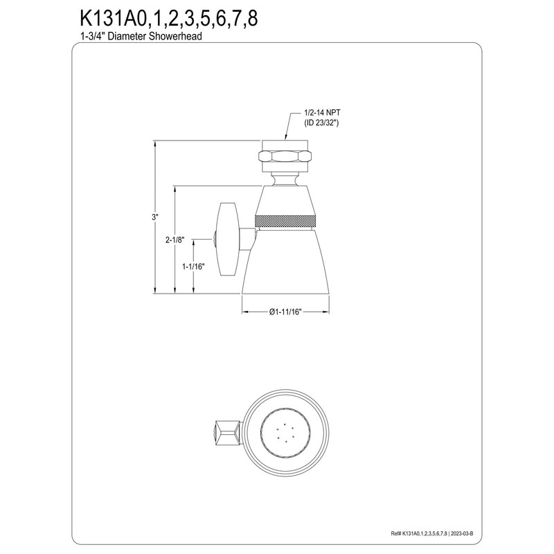 Kingston Brass K131A2 1-3/4-Inch Shower Head, Polished Brass