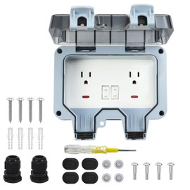 XINTAIHELE 15Amp Outdoor Power Outlet Outdoor, Waterproof Wall 2 Gang Power Plug Socketwith Switches LED Indicator Electric Pen