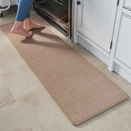 YDKGL Kitchen Runner Rugs Non Slip Washable, Anti Fatigue Super Absorbent Cushioned Kitchen Mats for Floor, Linen-Look Woven Kitchen Sink Mat Standing Floor Mat, Easy Clean, Brown 17"x59"