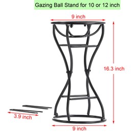 Wenbery Metal Gazing Ball Holder Stands for 10 or 12 inch Balls, Black Outdoor Gazing Globe Stand for Garden, 9" L x 9" W x 16.6" H