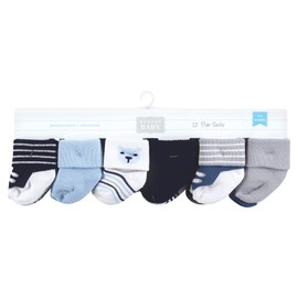 Hudson Baby Calcetines unisex de algodón para recién nacidos y de rizo, Bear Boy 12 unidades, 6-12 Meses