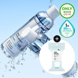 [First Moisture Toner] Wellage Real Hyaluronic 100 Toner 300ml (+60 Cotton Pads) / 웰라쥬 리얼 히알루로닉 100 토너 300ml 기획 (+화장솜 60매)