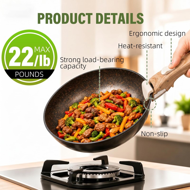MENGBEI Detachable Pot Handle Wood-Like, Universal Detachable Pot Handles,Pot Handles