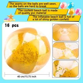 16 Pack 16 Inch Inflatable Glitter Beach Ball Blow Up Clear Beach Ball Confetti Beach Sand Balls for Kids Summer Beach Pool Toys Hawaii Theme Party Favors (Pink)
