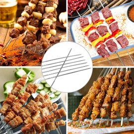 HuLuHouse® Pinchos de Metal Plano para Barbacoa, 50PCS Pinchos de Acero Inoxidable para Barbacoa Pinchos Kabob para Asar a La Parrilla