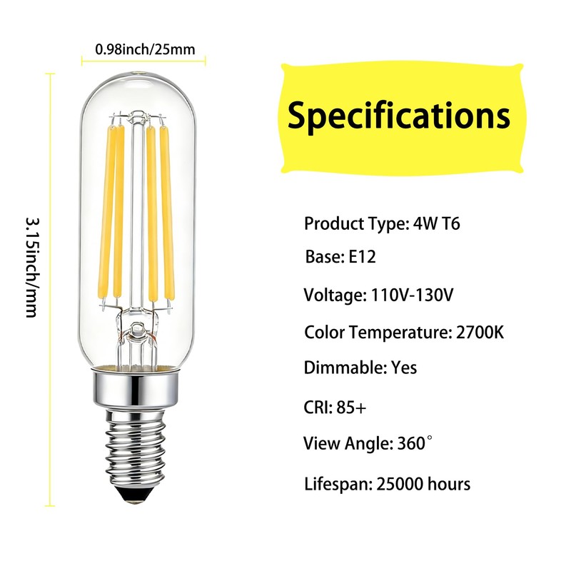 GTHAAA Candelabra Bulbs Dimmable, E12 40 Watt T6 LED Bulb