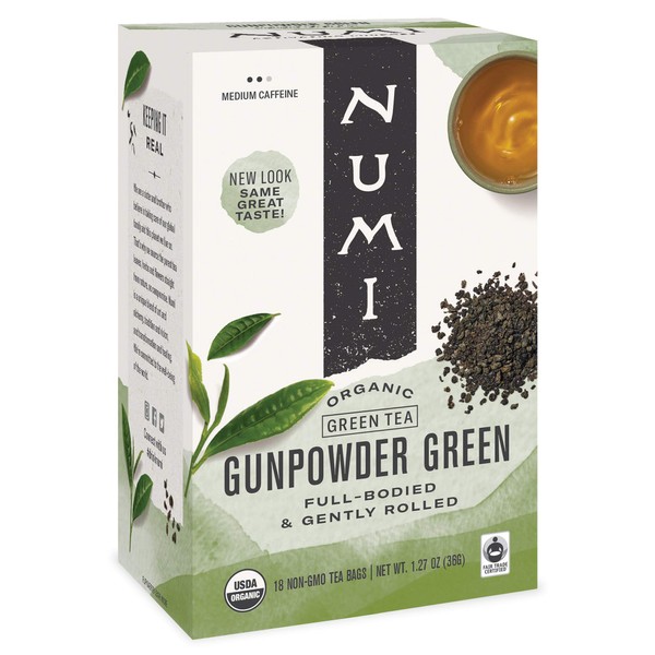 Numi Organic Tea Gunpowder Green, 18 Count Box of Tea Bags (Packaging May Vary)