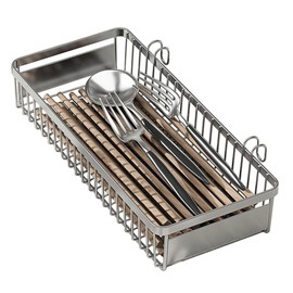 MINGFANITY Sturdy 304 Stainless Steel Utensil Drying Rack Basket, Utensil Drying Rack, Basket Holder with Hooks, Rust Proof, No Drilling