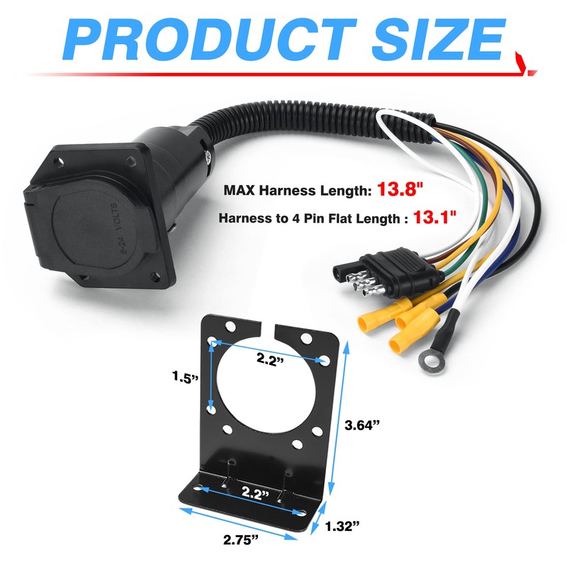 MICTUNING Enchufe adaptador plano de 4 vías a 7 vías