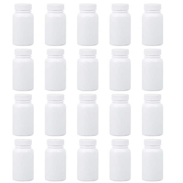 MILISTEN Pack of 20 Empty Tablet Bottles Portable Plastic Powder Medicine Holder Tablet Container Case for Pharmacy Vitamins Drug 100 ml (White)